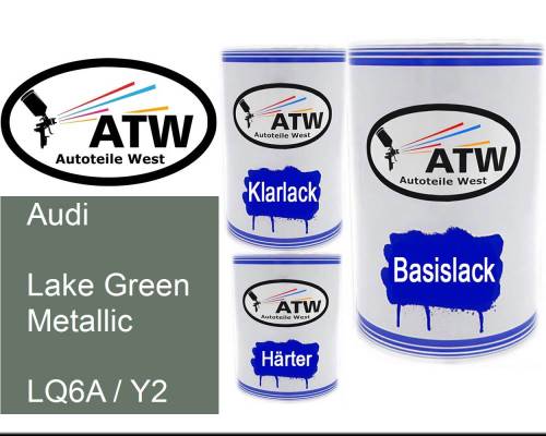 Audi, Lake Green Metallic, LQ6A / Y2: 500ml Lackdose + 500ml Klarlack + 250ml Härter - Set, von ATW Autoteile West.